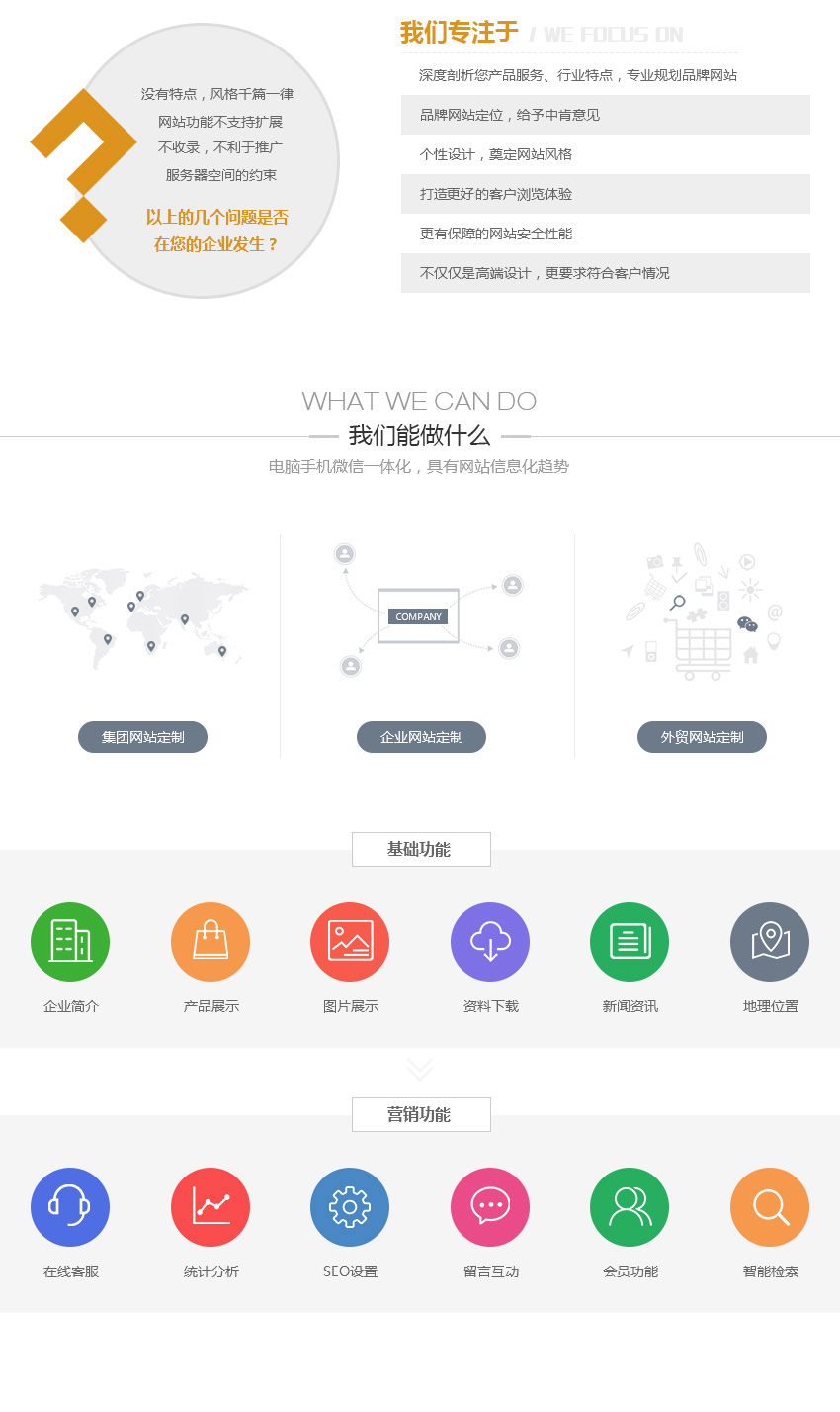 
没有特点，风格千篇一律，网站功能不支持广展，不收录，不利于推广服务器空间的约束，以上的几个问题是否在您的企业发生？我们专注于解决这些问题，
深度剖析您产品服务、行业特点，专业规划品牌网站
品牌网站定位，给予中肯意见，个性设计，奠定网站风格，打造更好的客户浏览体验，更有保障的网站安全性能，不仅是高端设计，更要求符合客户情况。